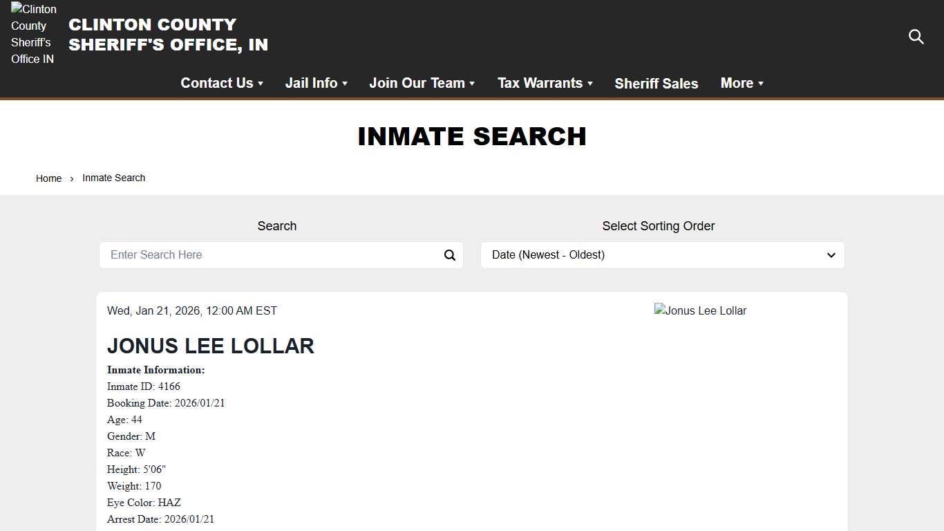 Inmate Search | Clinton County Sheriff’s Office IN