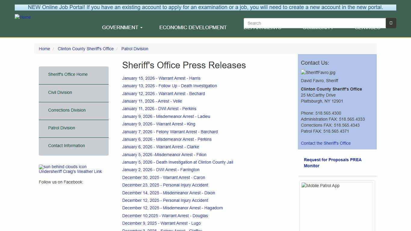 Sheriff's Office Press Releases | Clinton County New York